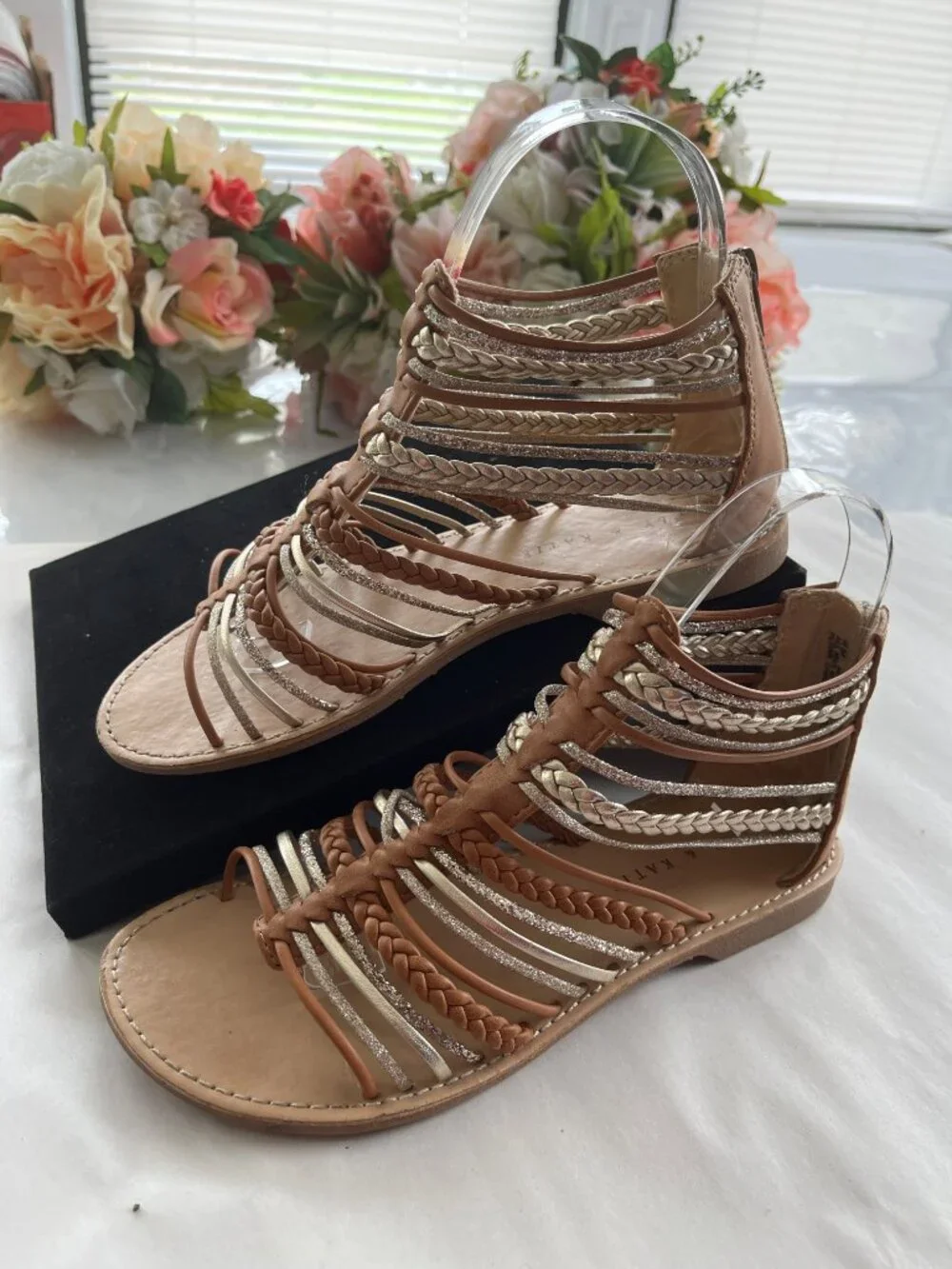 Kelly & Katie Maddy Gladiator Sandals Tan Gold Glitter Size 4M